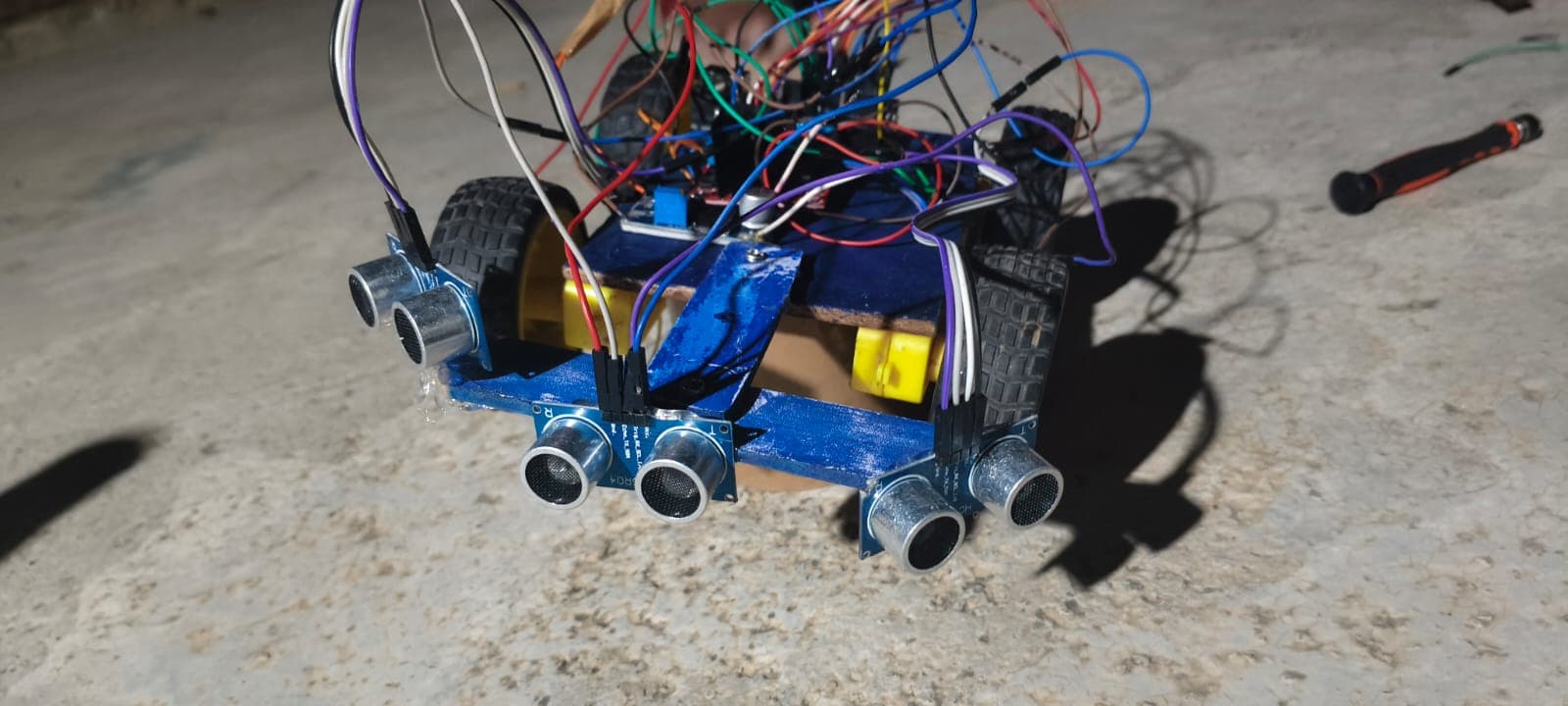 Chassis motor mounting and distance sensor wiring